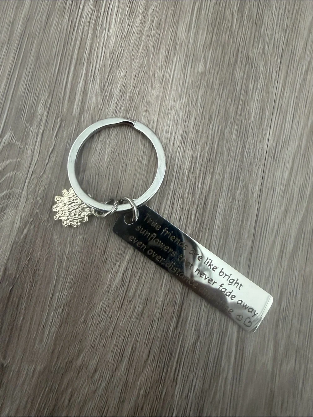 SHEIN Silver Engraved Friendship Keychain with Sunflower Charm